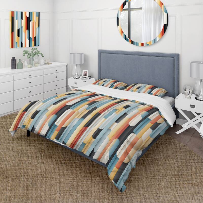 Designart "Contemporary Lines" Modern Bed Cover Set With 2 Shams Bed